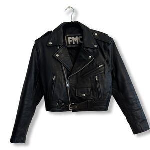 Women’s vintage FMC Black Leather Biker Jacket size Medium